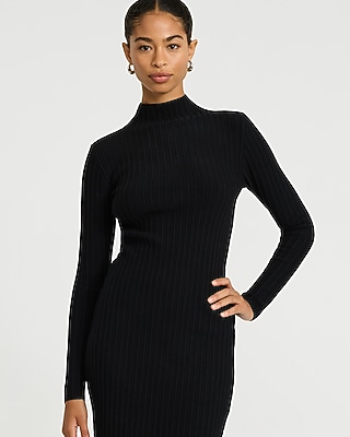 Ribbed Mock Neck Long Sleeve Midi Sweater Dress
