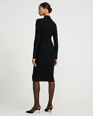 Ribbed Mock Neck Long Sleeve Midi Sweater Dress