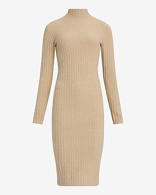 Ribbed Mock Neck Long Sleeve Midi Sweater Dress