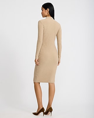 Ribbed Mock Neck Long Sleeve Midi Sweater Dress