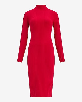 Ribbed Mock Neck Long Sleeve Midi Sweater Dress