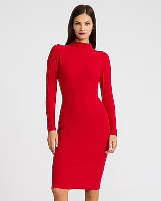 Ribbed Mock Neck Long Sleeve Midi Sweater Dress