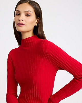 Ribbed Mock Neck Long Sleeve Midi Sweater Dress