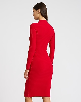 Ribbed Mock Neck Long Sleeve Midi Sweater Dress