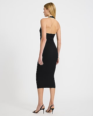v neck halter cocktail dress Express Women's Ribbed V-Neck Hardware Cutout Sweater Midi in Black Large Formal dress Color:Peridot 11/10/2022 Lace Cocktail Dress Guide: style gown