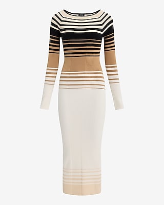 Striped Ribbed Long Sleeve Maxi Sweater Dress