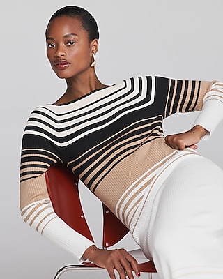 Striped Ribbed Long Sleeve Maxi Sweater Dress