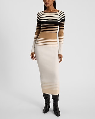 Striped Ribbed Long Sleeve Maxi Sweater Dress