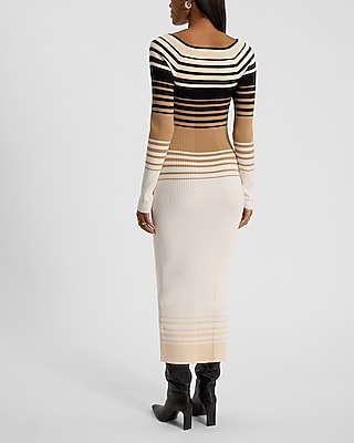 Striped Ribbed Long Sleeve Maxi Sweater Dress