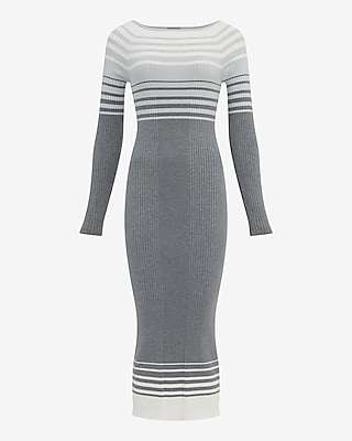 Striped Ribbed Long Sleeve Maxi Sweater Dress