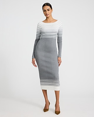 Striped Ribbed Long Sleeve Maxi Sweater Dress