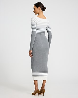 Striped Ribbed Long Sleeve Maxi Sweater Dress