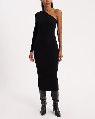 One Shoulder Long Sleeve Midi Sweater Dress