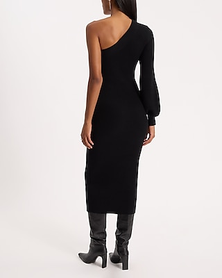 One Shoulder Long Sleeve Midi Sweater Dress