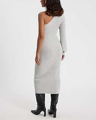 One Shoulder Long Sleeve Midi Sweater Dress