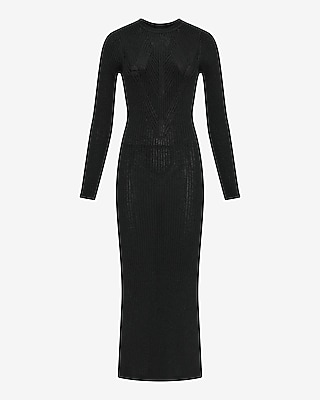 Shine Ribbed Crew Neck Long Sleeve Maxi Dress