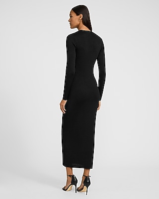 Shine Ribbed Crew Neck Long Sleeve Maxi Dress