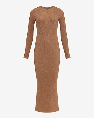 Shine Ribbed Crew Neck Long Sleeve Maxi Dress