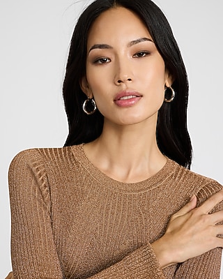 Shine Ribbed Crew Neck Long Sleeve Maxi Dress