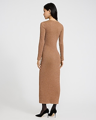 Shine Ribbed Crew Neck Long Sleeve Maxi Dress