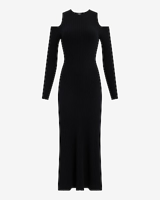 Ribbed Cutout Long Sleeve Maxi Sweater Dress