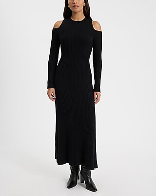 Ribbed Cutout Long Sleeve Maxi Sweater Dress