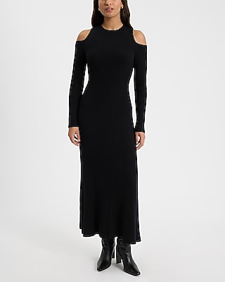 Ribbed Cutout Long Sleeve Maxi Sweater Dress