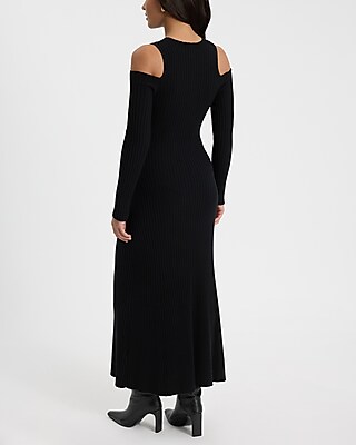 Ribbed Cutout Long Sleeve Maxi Sweater Dress