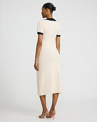 Textured Tipped Novelty Button Polo Midi Dress