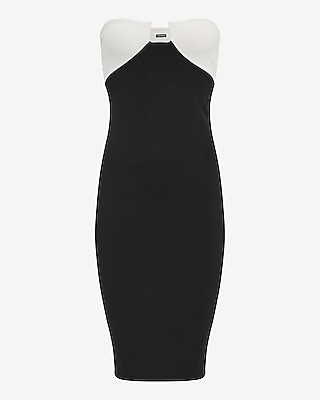 Color Block Strapless Wire Midi Sheath Dress