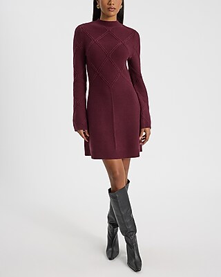 fitted lace wedding dress Burgundy Knit Turtleneck Sweater Dress main image 1