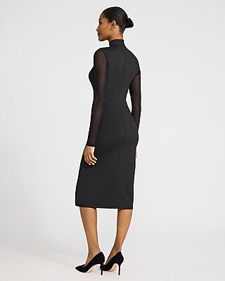 Mesh Mock Neck Long Sleeve Midi Sheath Dress - image 3
