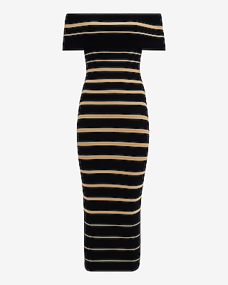 Striped Off The Shoulder Midi Sweater Dress