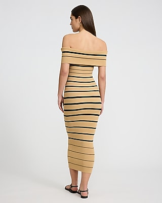 Striped Off The Shoulder Midi Sweater Dress | Express