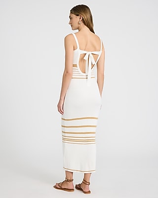 Striped Scoop Neck Sleeveless Tie Cutout Maxi Sweater Dress - thumbnail 7