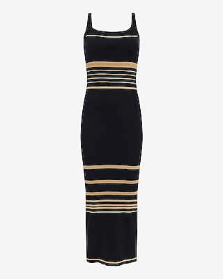 Striped Scoop Neck Sleeveless Tie Cutout Maxi Sweater Dress