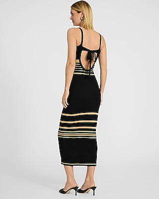 Striped Scoop Neck Sleeveless Tie Cutout Maxi Sweater Dress
