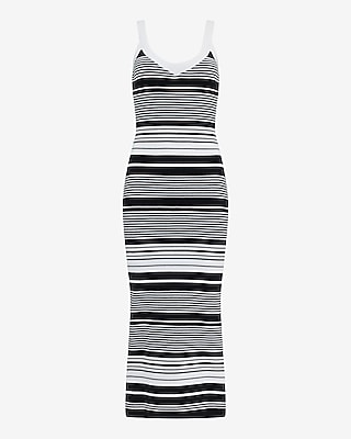 Striped V-Neck Sleeveless Midi Sweater Dress