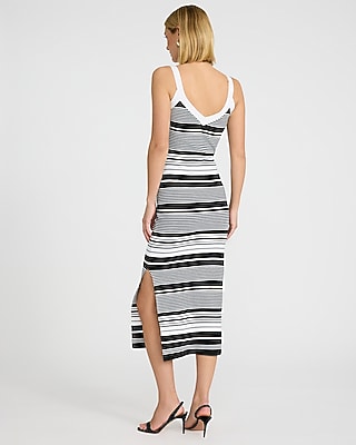 Striped V-Neck Sleeveless Midi Sweater Dress