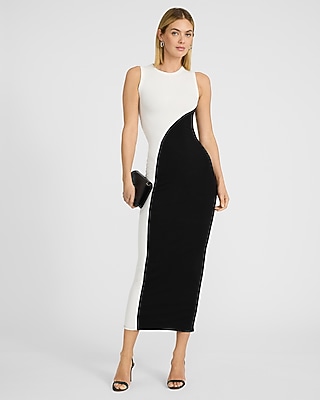 Color Block Lace Back Crew Neck Sleeveless Maxi Sweater Dress - image 2