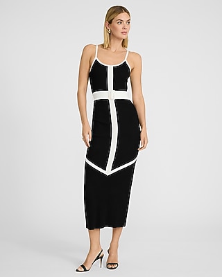 Color Block Scoop Neck Sleeveless Belted Maxi Sweater Dress