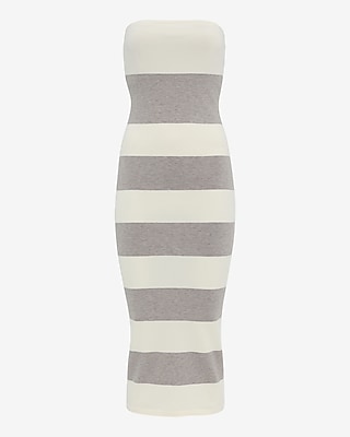 Color Block Striped Strapless Sweater Midi Sheath Dress