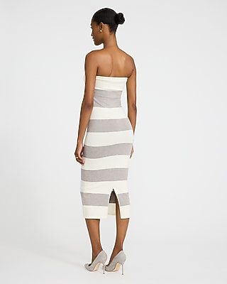 Color Block Striped Strapless Sweater Midi Sheath Dress