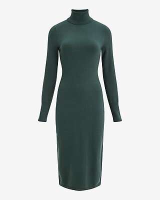 Black Knit Long Sleeve Midi Knit Dress Long Sleeve Turtleneck Midi Sweater  Dress Express
