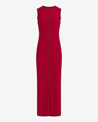 Piped Ribbed Crew Neck Sleeveless Midi Dress