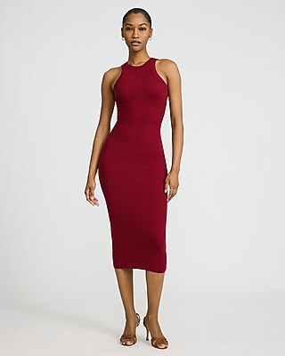 express ribbed midi dress Ribbed Knit Long Sleeve Button Down Midi Dress