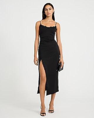 express black ruffle dress Strapless Side Slit Maxi Sheath Size:CA 16 Sexy Dress for Women Black Shoes with Pink Perfect for garden parties