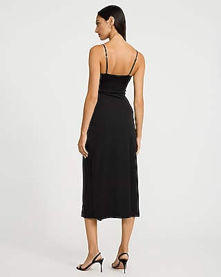 Lace Trim Scoop Neck Front Slit Ruched Maxi Dress - thumbnail 6