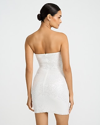 Express Women's Sheer Sequin Strapless Micro Mini Tube Dress in Neutral Large
