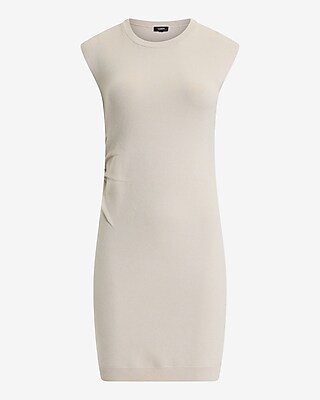 Crew Neck Cap Sleeve Ruched Side Mini Sweater Dress